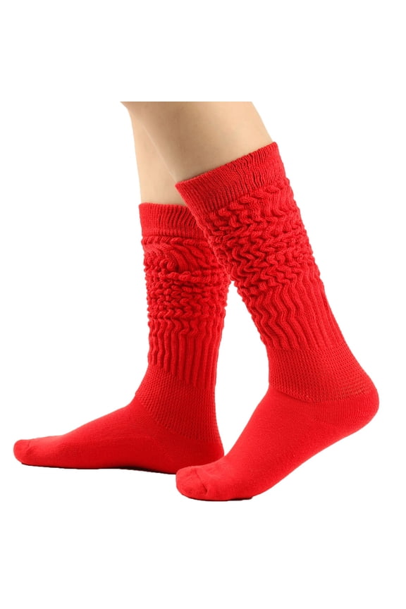 Women Fashion Long Socks Running Socks Solid Color Warm Stockings From The 1980S To 1990S, Super Long Tight Knit Pile Socks Red