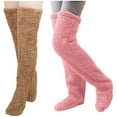 thumbnail image 1 of WREESH Women Fashion Thigh High Socks Over Knee Stockings 2 Pairs High Fuzzy Socks Over Knee Winter Leg Warmers Plush Slipper Socks For Christmas Home Sleeping Brown, 1 of 4