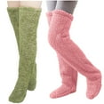 thumbnail image 1 of WREESH Women Fashion Thigh High Socks Over Knee Stockings 2 Pairs High Fuzzy Socks Over Knee Winter Leg Warmers Plush Slipper Socks For Christmas Home Sleeping Green, 1 of 4
