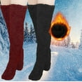 thumbnail image 1 of WREESH Women Fashion Thigh High Socks Over Knee Stockings 2 Pairs High Fuzzy Socks Over Knee Winter Leg Warmers Plush Slipper Socks For Christmas Home Sleeping Wine, 1 of 3
