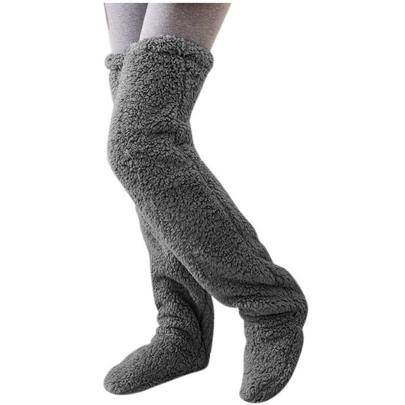 WREESH Women Fashion Thigh High Socks Over Knee Stockings Winter Lengthening And Thickening Plush Warm Leg Cover Home Socks Knee-Warm Floor Socks Dark Gray