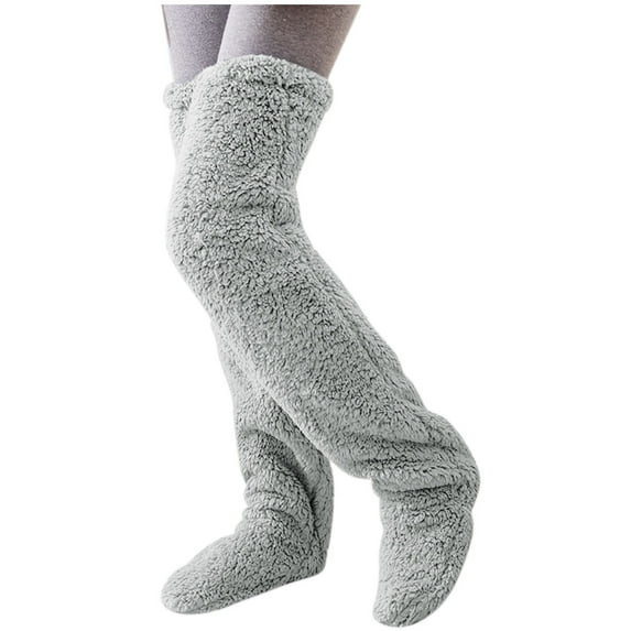 WREESH Women Fashion Thigh High Socks Over Knee Stockings Winter Lengthening And Thickening Plush Warm Leg Cover Home Socks Knee-Warm Floor Socks Gray