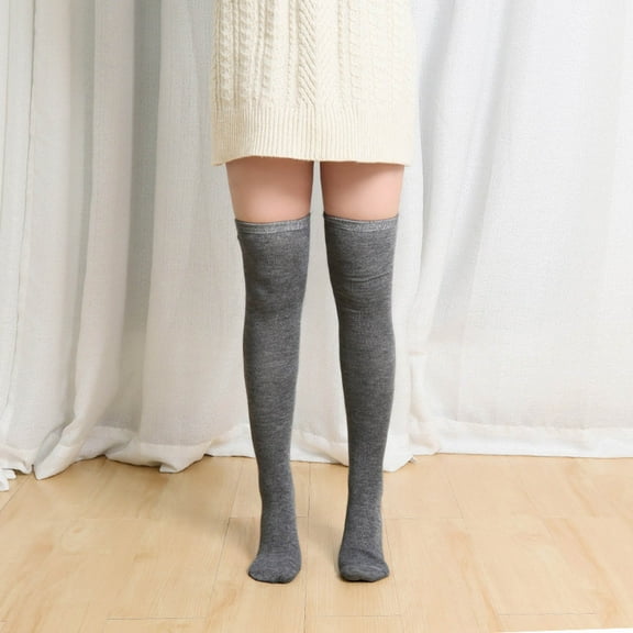 WREESH Women Fashion Thigh High Socks Over Knee Stockings Gifts Solid Knee-High Socks Casual Winter Warm Soft Lengthened Socks Dark Gray