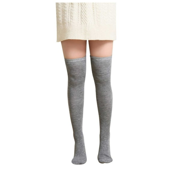 WREESH Women Fashion Thigh High Socks Over Knee Stockings Gifts Solid Knee-High Socks Casual Winter Warm Soft Lengthened Socks Gray