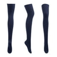 thumbnail image 1 of WREESH Women Fashion Thigh High Socks Over Knee Stockings Winter Striped Solid Color Cotton Knit Over-The-Knee Stockings Navy, 1 of 3