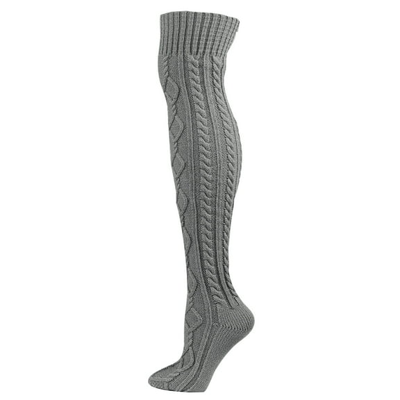 WREESH Women Fashion Thigh High Socks Over Knee Stockings Winter Striped Solid Color Thickening Knit Over-The-Knee Stockings Gray