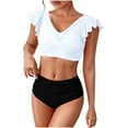 thumbnail image 1 of WREESH Women's 2-Piece High Waisted Swimsuit Set - V-Neck, Ruffle Sleeve, Tight Fit White, 1 of 5