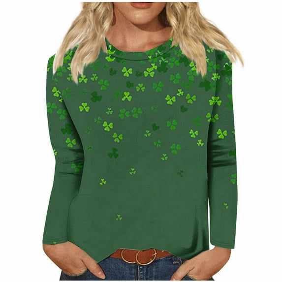 WREESH Women's 2025 St. Patrick's Day Long Sleeve Pullover Tops Irish Shamrock Graphic Tees for Casual and Festive