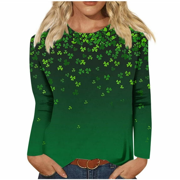 WREESH Women's 2025 St. Patrick's Day Long Sleeve Pullover Tops Irish Shamrock Graphic Tees for Casual and Festive