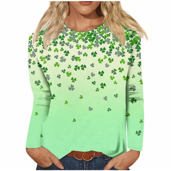 WREESH Women's 2025 St. Patrick's Day Long Sleeve Pullover Tops Irish Shamrock Graphic Tees for Casual and Festive