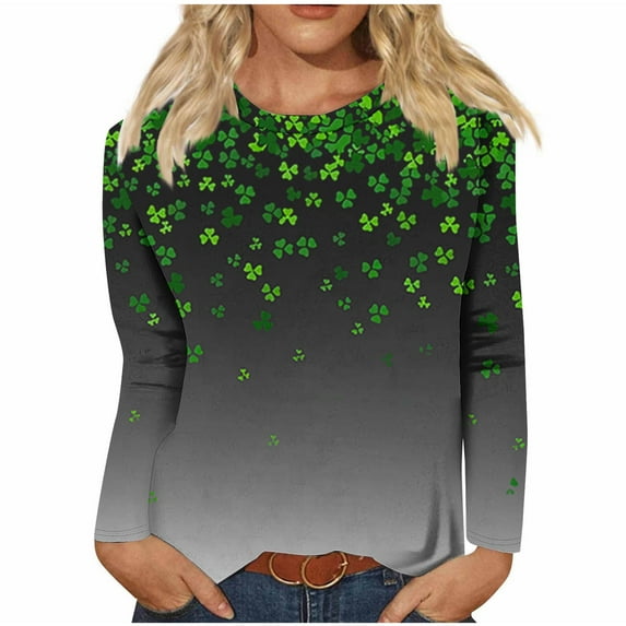 WREESH Women's 2025 St. Patrick's Day Long Sleeve Pullover Tops Irish Shamrock Graphic Tees for Casual and Festive