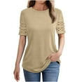 thumbnail image 1 of WREESH Women's Summer 2025 Casual Lace Tunic Top Short Sleeve Crewneck Blouse Breathable Solid Color Shirt for Office Vacation Dressy Fashion Tops, 1 of 5
