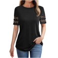 thumbnail image 1 of WREESH Women's Summer 2025 Casual Lace Tunic Top Short Sleeve Crewneck Blouse Breathable Solid Color Shirt for Office Vacation Dressy Fashion Tops, 1 of 5