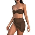 thumbnail image 1 of WREESH Women's 2025 Trendy 3-Piece Bikini Set Strapless Cheeky Swimsuit & Ruffle Skirt Cover-Up Coffee, 1 of 7
