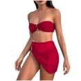 thumbnail image 1 of WREESH Women's 2025 Trendy 3-Piece Bikini Set Strapless Cheeky Swimsuit & Ruffle Skirt Cover-Up Red, 1 of 9