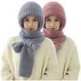 thumbnail image 1 of WREESH Women's 2Pc Windproof Beanie Integrated Ear Protection Cap Scarf 2 In 1, Warm Knitted Hat With Thickening Scarf Pink, 1 of 8