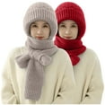 thumbnail image 1 of WREESH Women's 2Pc Windproof Beanie Integrated Ear Protection Cap Scarf 2 In 1, Warm Knitted Hat With Thickening Scarf Wine, 1 of 4