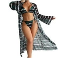 thumbnail image 1 of WREESH Women's 3-Piece Bikini Set with Kimono Cover-Up Long Sleeve Striped Maxi Cardigan & Open Front Beach Swimwear Black, 1 of 9
