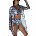 thumbnail image 1 of WREESH Women's 3-Piece Boho Floral Swimsuit Set , High-Waist Bikini & Kimono Cover-Up Quick-Dry Swimwear for Pool/Beach White, 1 of 9