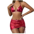 thumbnail image 1 of WREESH Women's 3-Piece Halter Bikini Set Holographic Drawstring Skirt & Ruched Cover-Up 2025 Red, 1 of 5