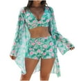 thumbnail image 1 of WREESH Women's 3-Piece Tropical Bikini Set , Boho Kimono Beach Cover-Up with Boy Shorts & High-Waist Swim Bottoms Green, 1 of 9