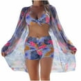 thumbnail image 1 of WREESH Women's 3-Piece Tropical Bikini Set , Boho Kimono Beach Cover-Up with Boy Shorts & High-Waist Swim Bottoms Hot Pink, 1 of 9