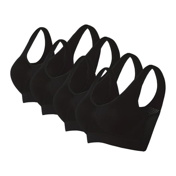 WREESH Women's 4 Pack Seamless Sports Bras No Underwire Padded Breathable Yoga Bra Comfort Stretchy Support Bra Underwear Black