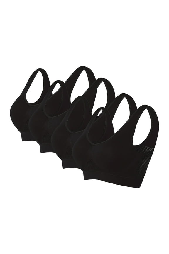 Women's 4 Pack Seamless Sports Bras No Underwire Padded Breathable Yoga Bra Comfort Stretchy Support Bra Underwear Black