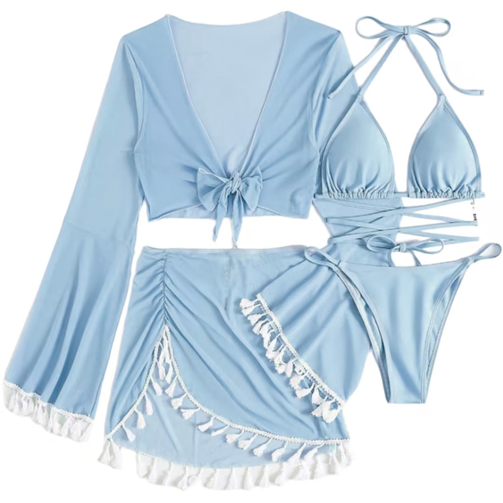 Women's Sexy Fringed Mesh Swimsuit Four-Piece Set