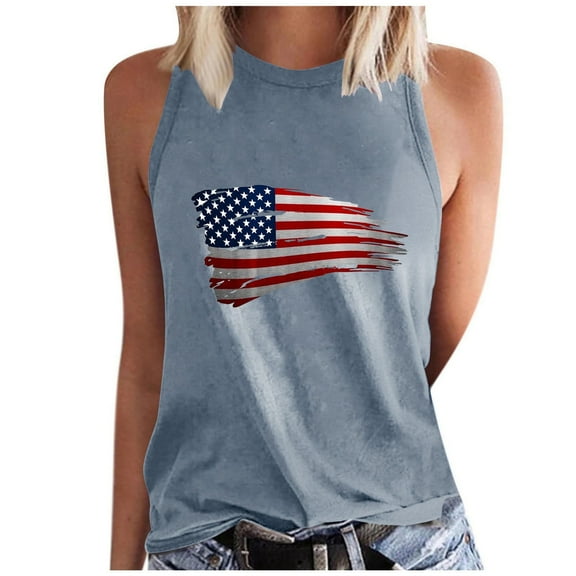 WREESH Women's 4Th of July Comfort Tank Sleeveless Crewneck In Casual Fashion with a Loose Fit and Patriotic Prints Gray