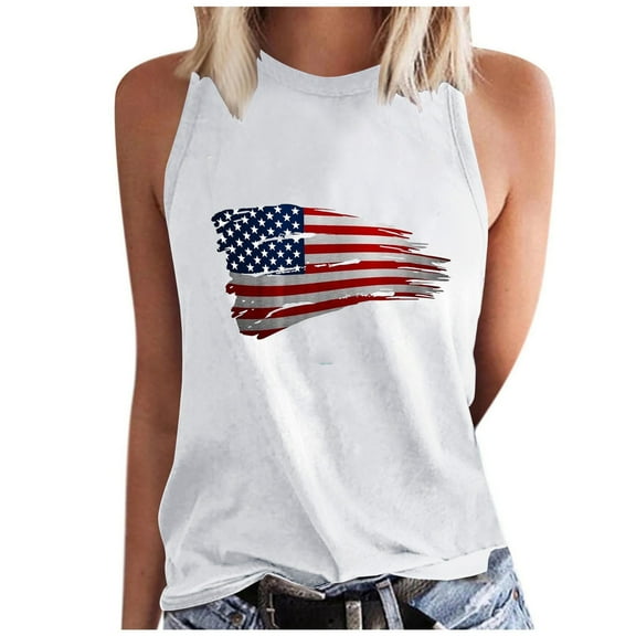 WREESH Women's 4Th of July Comfort Tank Sleeveless Crewneck In Casual Fashion with a Loose Fit and Patriotic Prints White