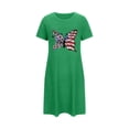 thumbnail image 1 of WREESH Women's 4th of July Nightgown Oversized Short Style Chest Print Crew Neck T-Shirt Dresses Green, 1 of 7