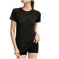 thumbnail image 1 of WREESH Women's Athletic Workout Shirts Solid Round Neck Quick-Drying Short Sleeve Gym T-Shirts Black, 1 of 5