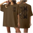 thumbnail image 1 of WREESH Women's Baseball Mom Shirt Front and Back Printed Round Neck Short Sleeve T-Shirt Brown, 1 of 5