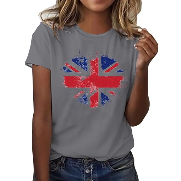 WREESH Women's Bleached Graphic Tee: Fashionable Independence Day Short Sleeve Top T-Shirts Gray