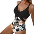 thumbnail image 1 of WREESH Women's Boho Print One Piece Swimsuit Tummy Control Cutout High Waisted Beach Bathing Suit 2025 Black, 1 of 8