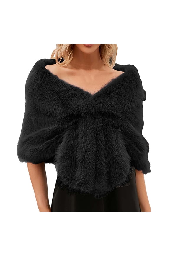 Women's Bridal Wedding Faux Shawl Stole Wrap, Elegant Winter Warm and Comfortable Scarf Black