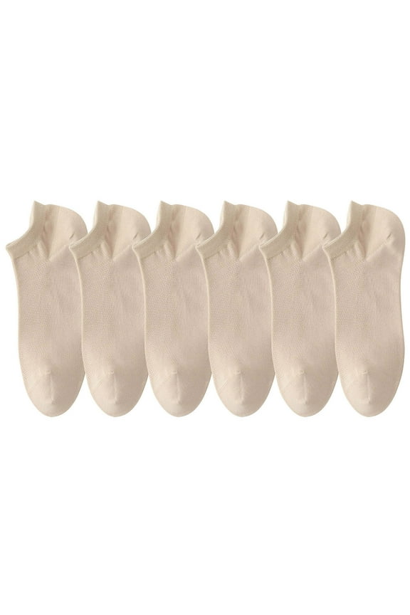 Women's Casual 6 Pairs Mesh Ventilation Non-Slip Liner Footies Socks, Thin Lightweight Ankle Socks Beige