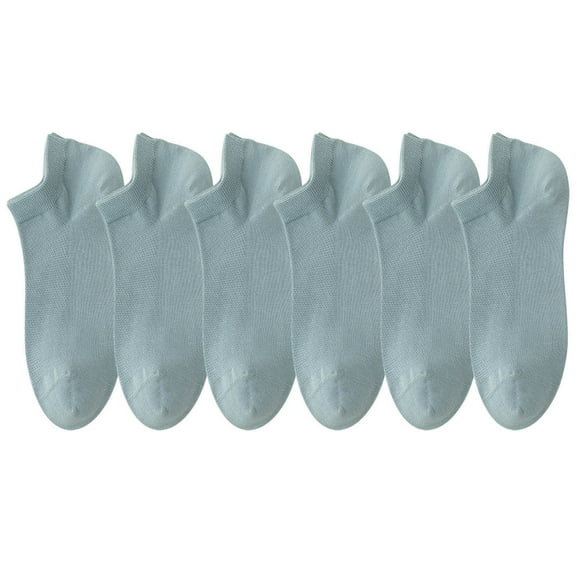 WREESH Women's Casual 6 Pairs Mesh Ventilation Non-Slip Liner Footies Socks, Thin Lightweight Ankle Socks Blue
