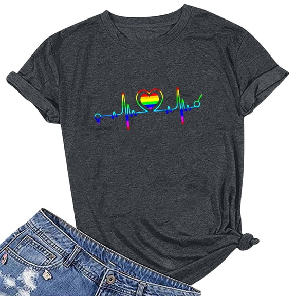 WREESH Women's Casual Graphic Print T-Shirts Summer Short Sleeve Crew Neck Tops Dark Gray