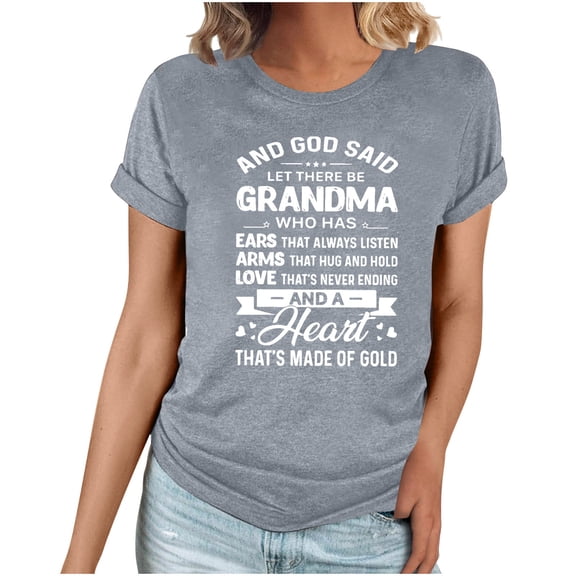 WREESH Women's Casual Graphic Tee Round Neck Short Sleeve Top with Unique Print Gray