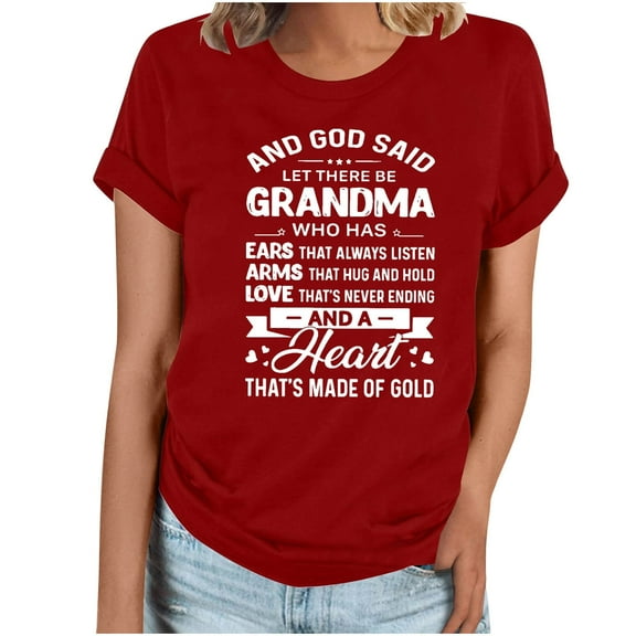 WREESH Women's Casual Graphic Tee Round Neck Short Sleeve Top with Unique Print Red