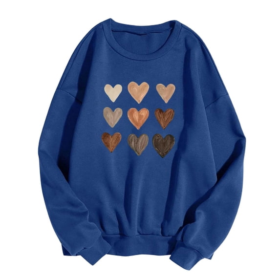 WREESH Women's Casual Long Sleeve Crewneck Sweatshirt Fall Hoodless Heart Graphic Pullover Top Blue