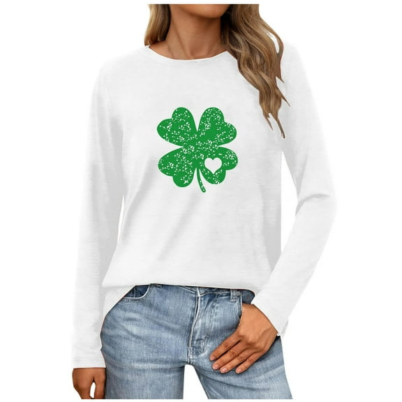 WREESH Women's Casual Loose Fit Spring Blouse Tops St. Patrick's Day Shamrock Irish Graphic Long Sleeve Tee
