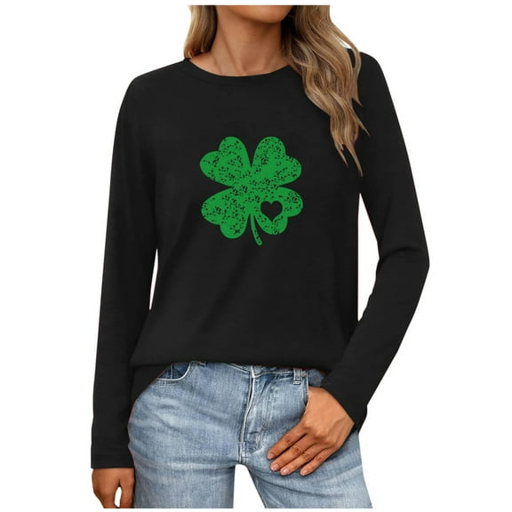 WREESH Women's Casual Loose Fit Spring Blouse Tops St. Patrick's Day Shamrock Irish Graphic Long Sleeve Tee