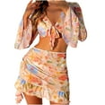 thumbnail image 1 of WREESH Women's Casual Print Swimsuit, 3-Piece Set, Size M, 1 of 7