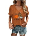 thumbnail image 1 of WREESH Women's Casual Thanksgiving Shirts Pumpkin Graphic Tees Short Sleeve V Neck T Shirts Fall Tops Clothes 2025 Orange, 1 of 4