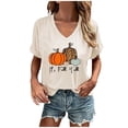 thumbnail image 1 of WREESH Women's Casual Thanksgiving Shirts Pumpkin Graphic Tees Short Sleeve V Neck T Shirts Fall Tops Clothes 2025 White, 1 of 4