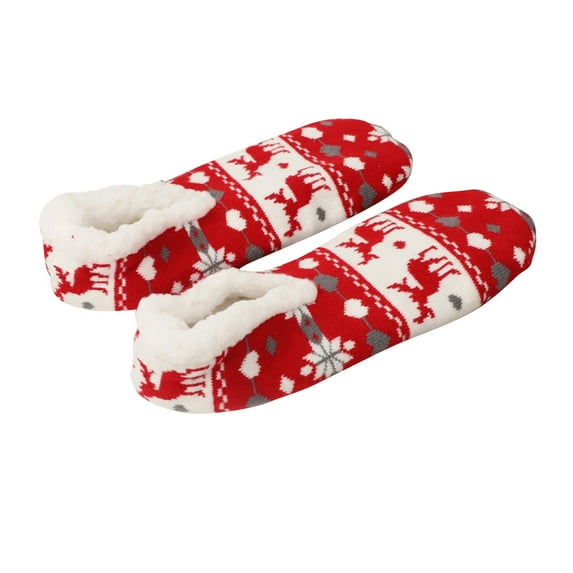 WREESH Women's Christmas Prints Thick Warm Middle Tube Slipper Socks, Ankle Length Floor Snow Christmas Socks Red