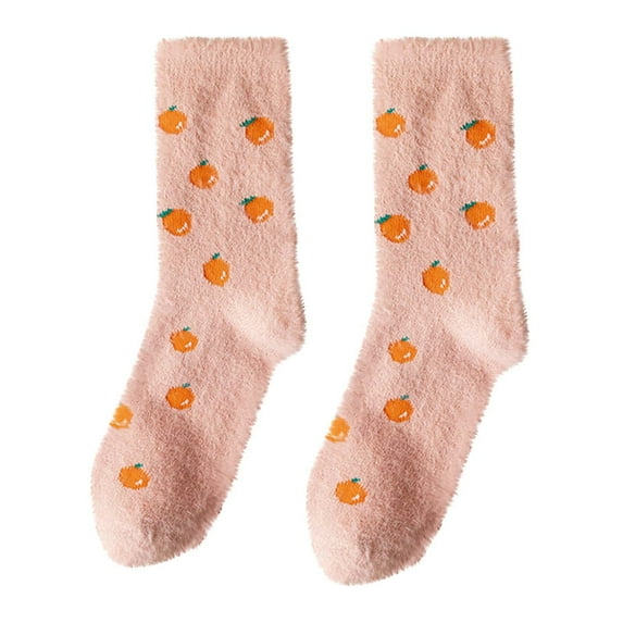 WREESH Women's Christmas Slipper Thick Warm Wool Socks, Mid-Tube Floor Sleep Christmas Socks Crew Socks Pink